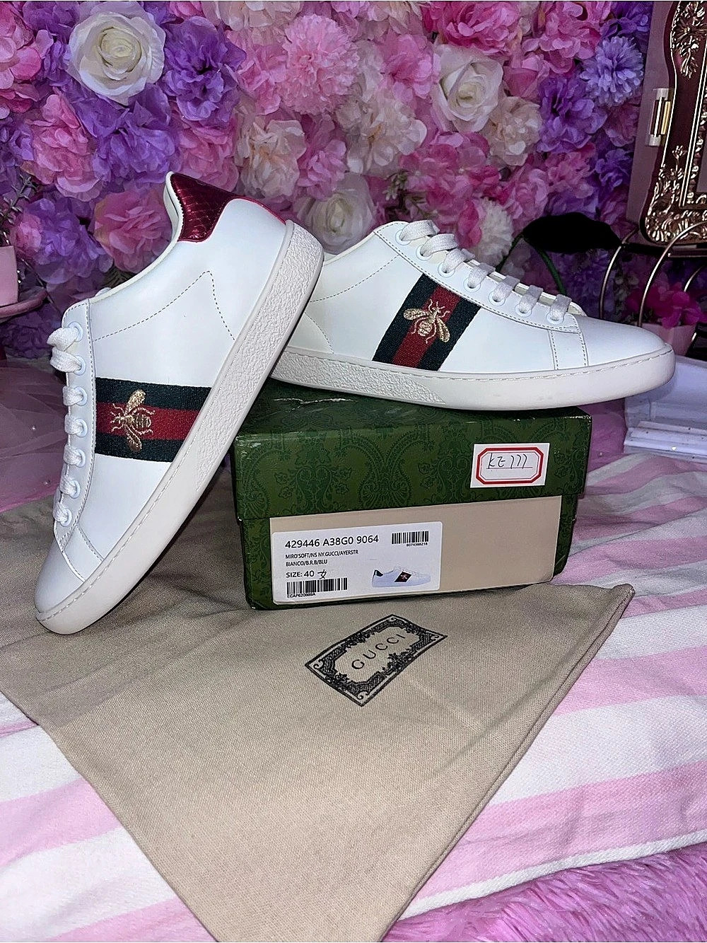 Gucci Ace Embroidered Bee with Mismatched Metallic Heel Embroidered Bee Sneakers